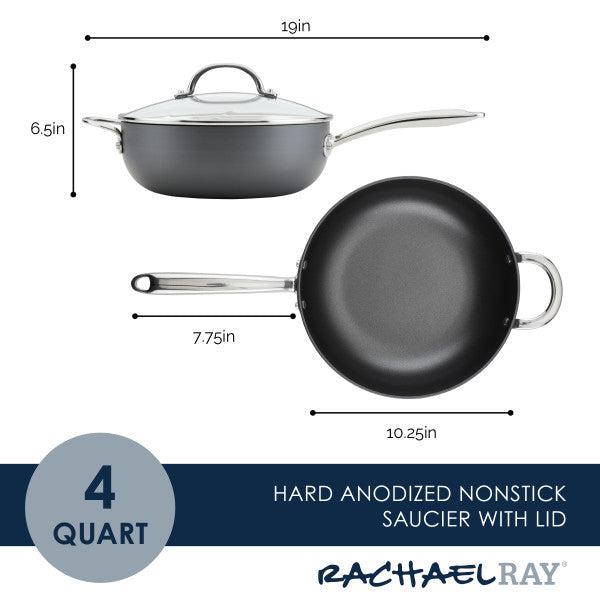 4-Quart Professional Hard Anodized Nonstick Saucier with Lid - Image 3